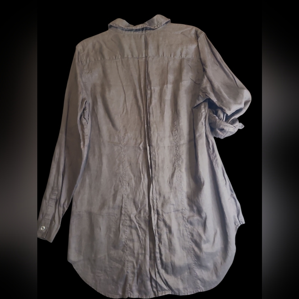 Chico's Rich Brown 100% Linen Button Down Shirt Size 2 - Picture 2 of 3